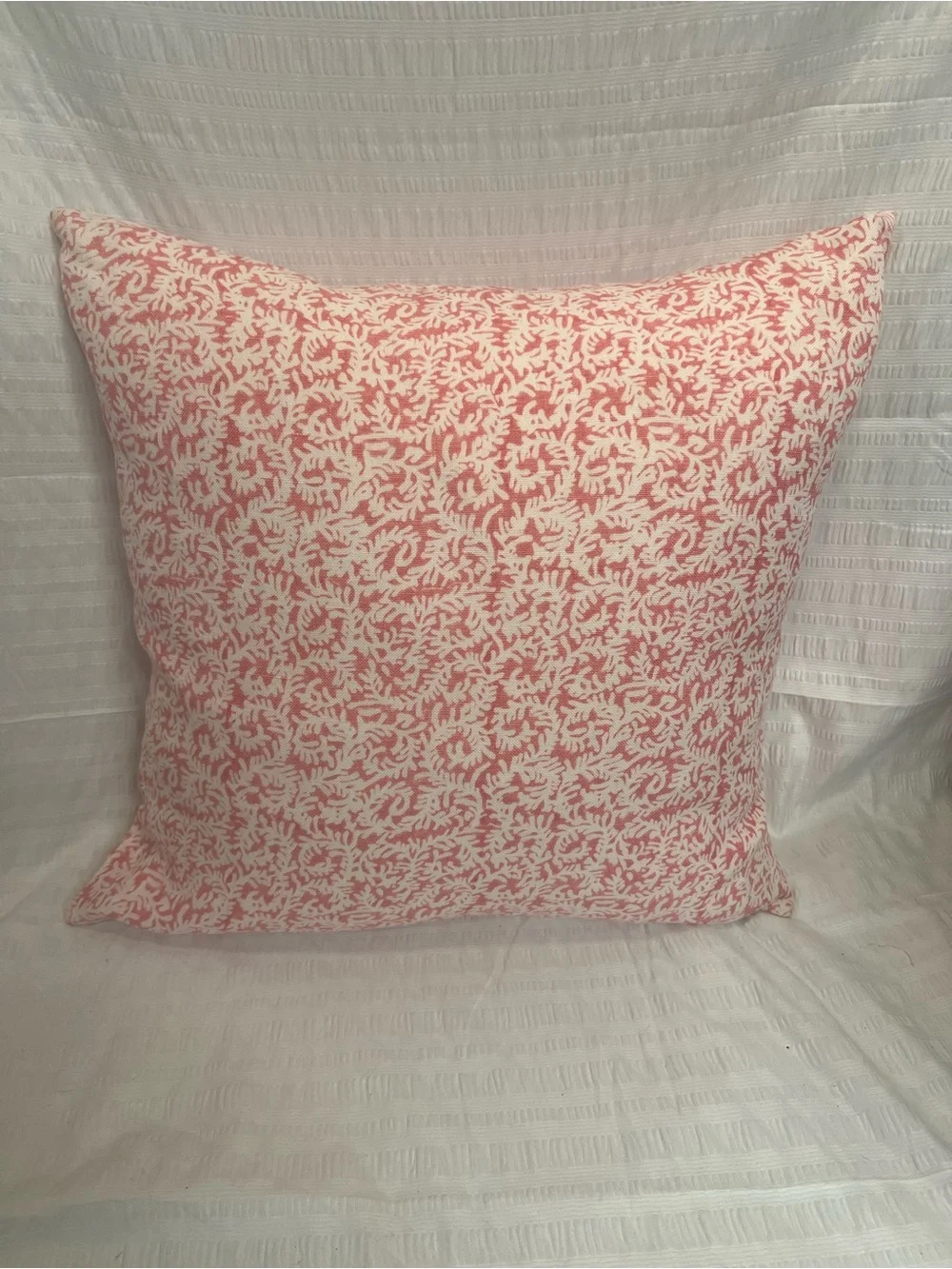John Robshaw Coral-Print Accent Pillow in White and Coral